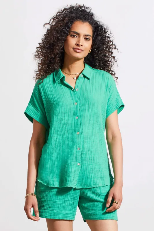 COTTON GAUZE BUTTON-UP SHIRT WITH SHORT SLEEVES-Jademist sold by Tribal