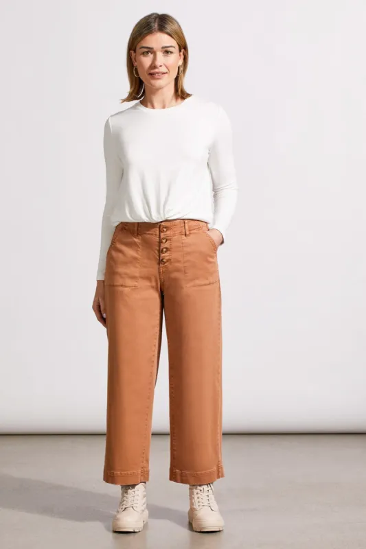 AUDREY BUTTON FLY WIDE LEG CROP JEANS-Almond sold by Tribal