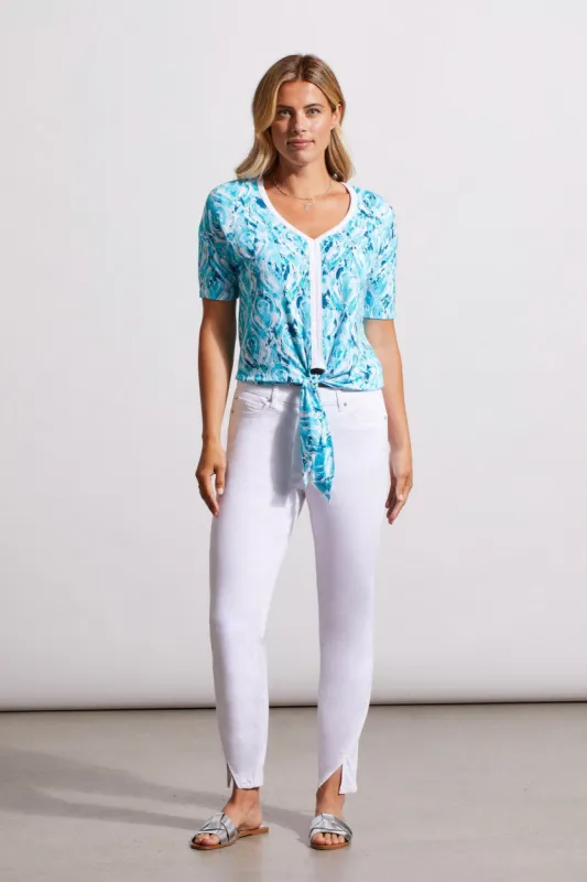 PULL-ON ANKLE PANT WITH FRONT SLIT-White sold by Tribal