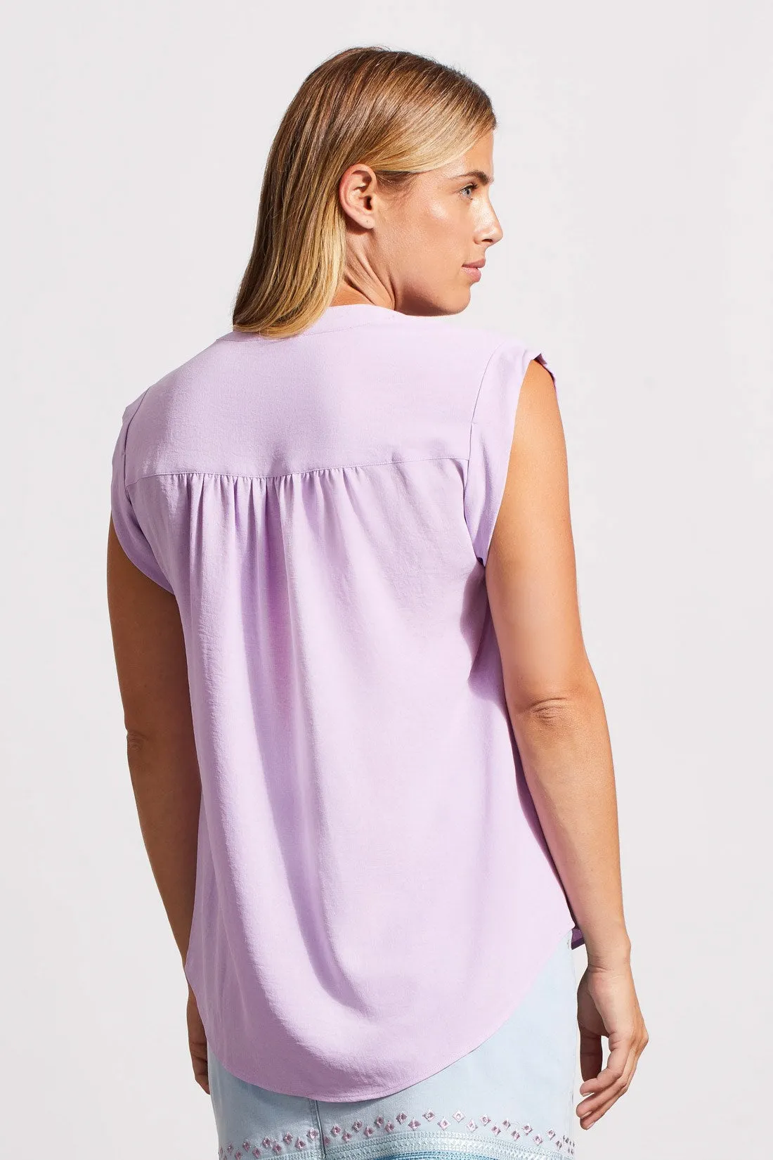 CAP-SLEEVE BLOUSE WITH NOTCH COLLAR-Iris sold by Tribal product image thumbnail 3