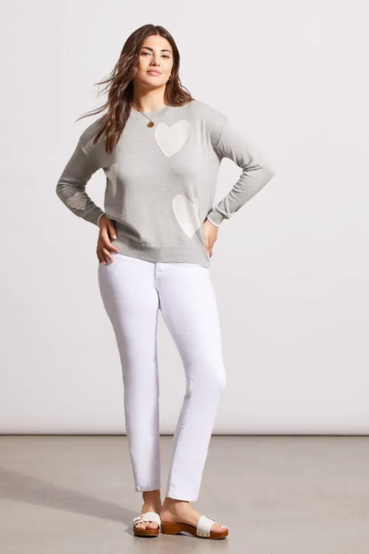 POINTELLE HEART CREWNECK SWEATER-Lt.greymix sold by Tribal