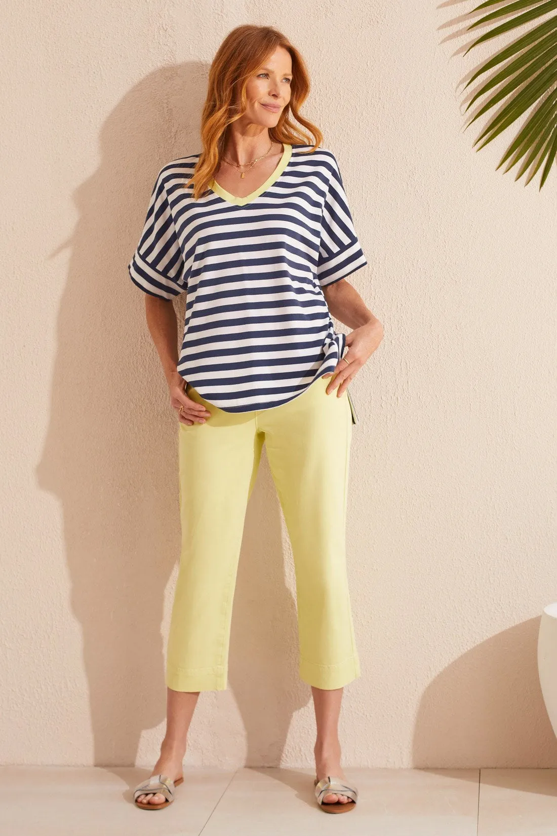 PULL-ON KICK FLARE CAPRI-Wildlime sold by Tribal