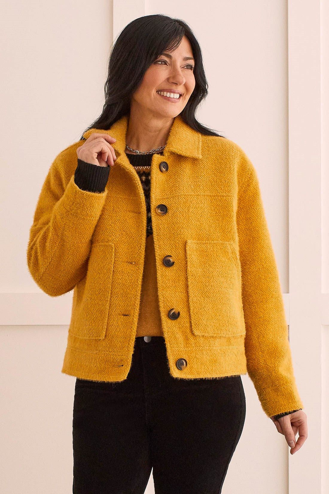 BOUCLE BUTTON-UP JACKET-Marigold sold by Tribal product image thumbnail 2