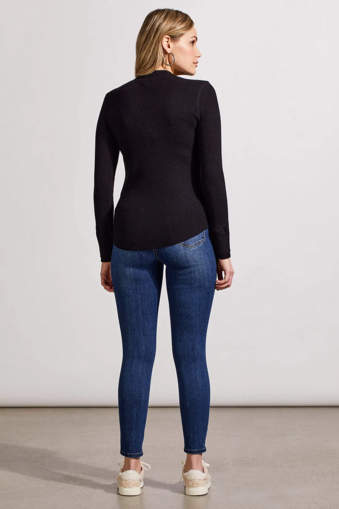 SOFT WASHED WAFFLE HENLEY TOP WITH BUTTONS-Black sold by Tribal product image thumbnail 3