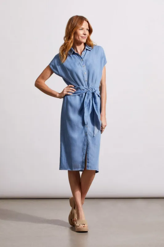 FRONT TIE SHIRT DRESS WITH SHORT SLEEVES-Tideblue sold by Tribal