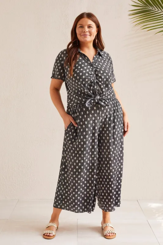 PRINTED PULL-ON CROP PANTS-Black sold by Tribal