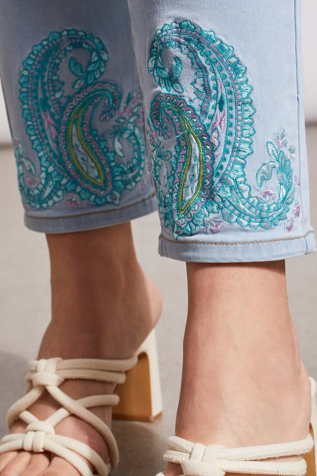 AUDREY PULL-ON CROP JEANS-Blue sea sold by Tribal product image thumbnail 2