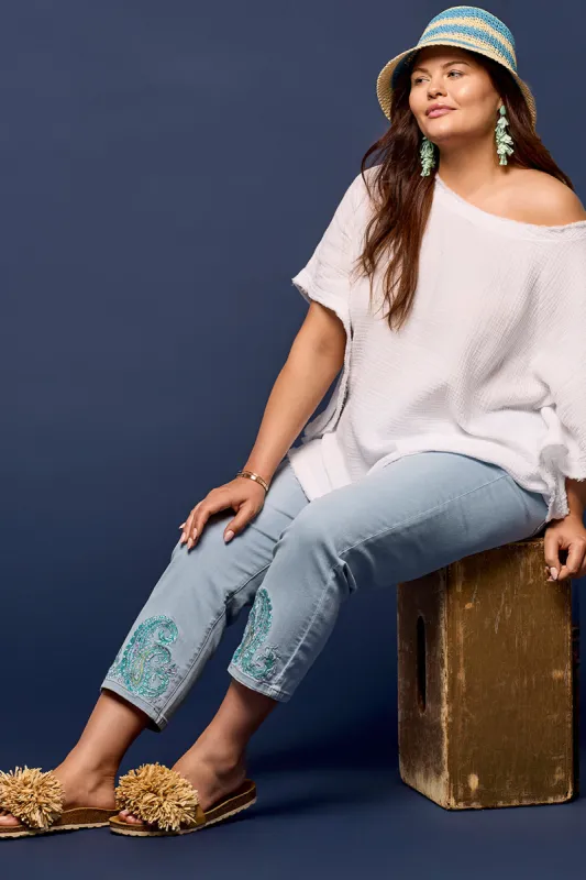 AUDREY PULL-ON CROP JEANS-Blue sea made by Tribal