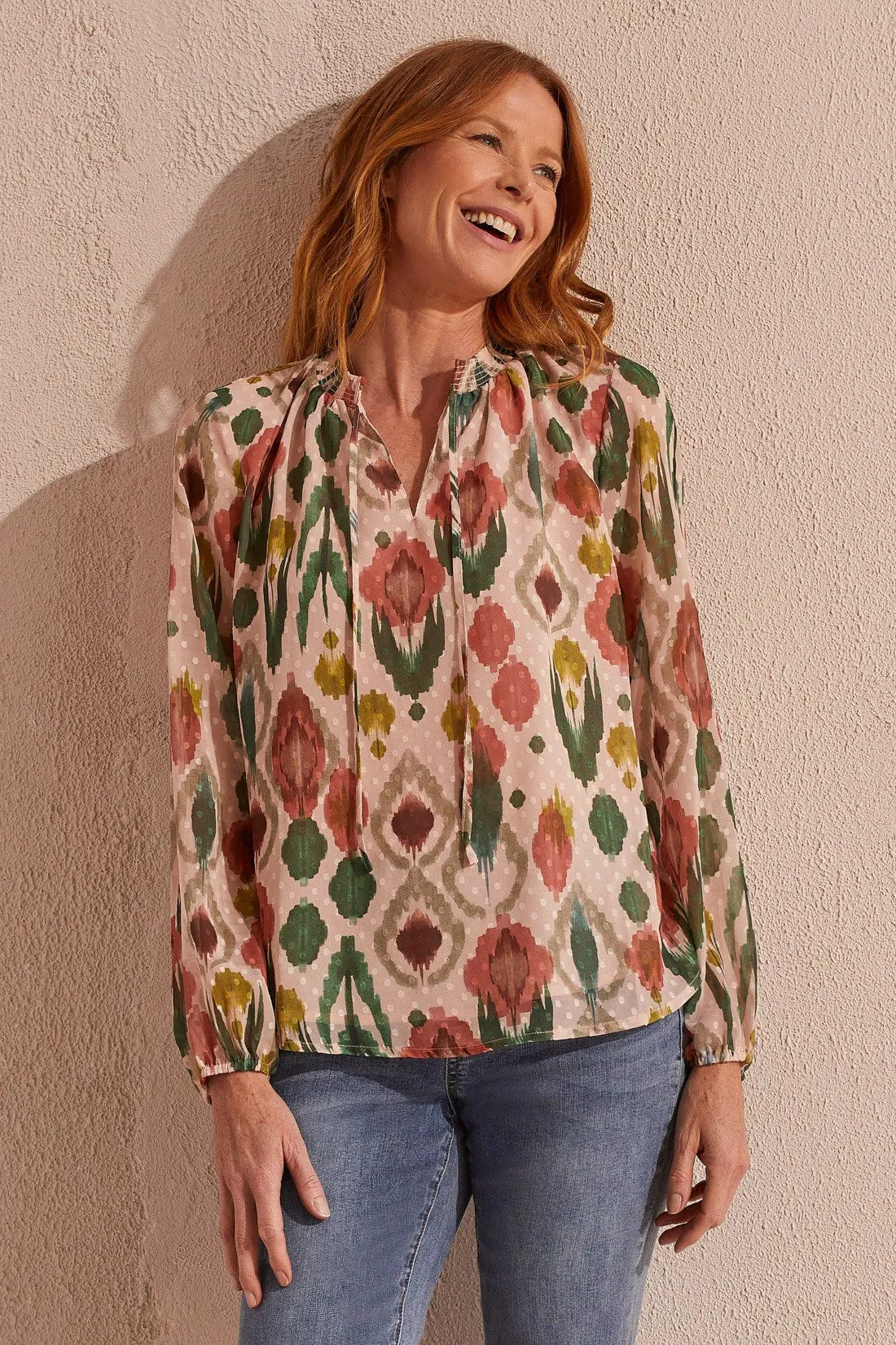 FLOWY SWISS DOT CHIFFON BLOUSE-Vine sold by Tribal