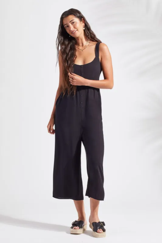 BUTTON-FRONT JUMPSUIT-Black sold by Tribal