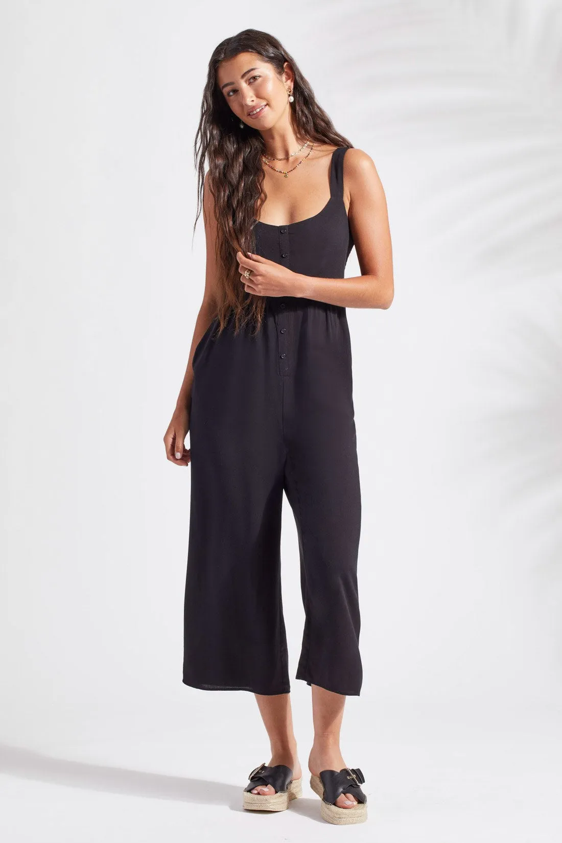 BUTTON-FRONT JUMPSUIT-Black sold by Tribal