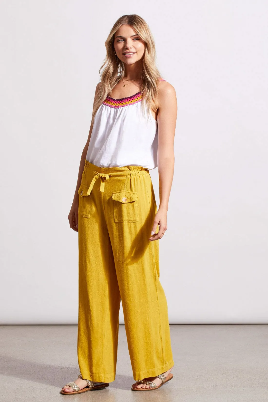 PULL-ON LINEN BLEND PAPERBAG CROP PANTS-Limoncello sold by Tribal product image thumbnail 2
