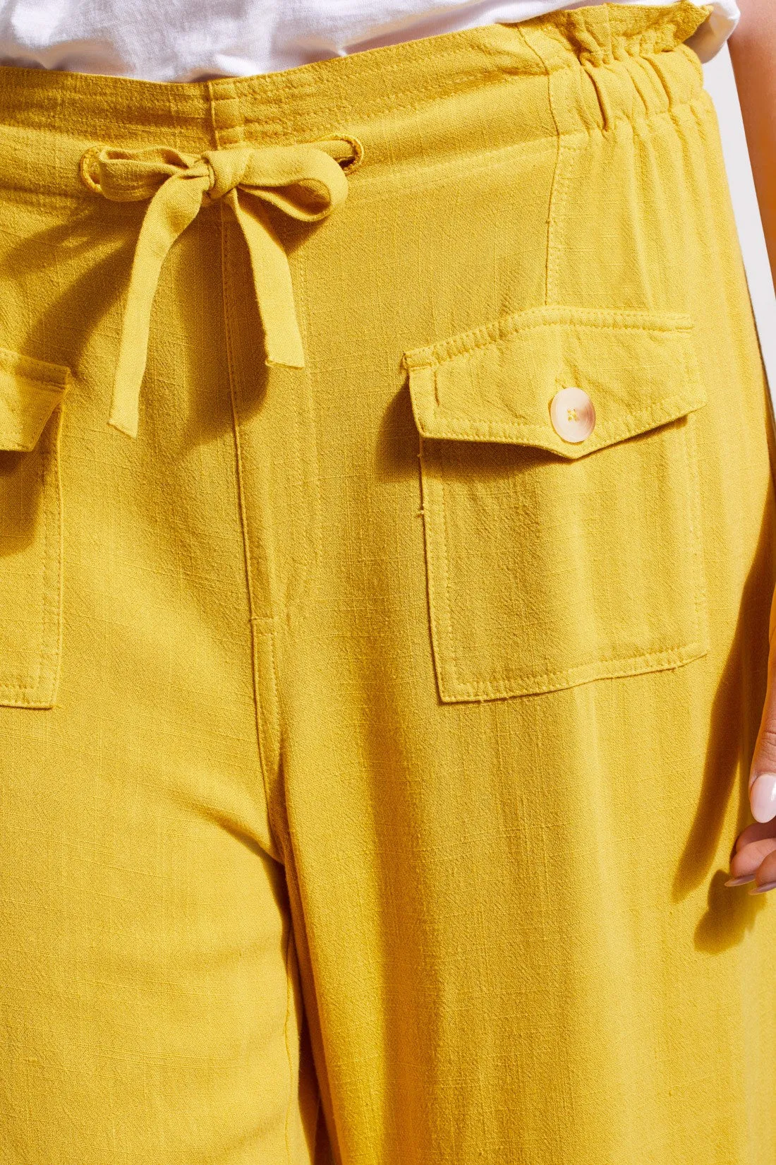 PULL-ON LINEN BLEND PAPERBAG CROP PANTS-Limoncello sold by Tribal product image thumbnail 3