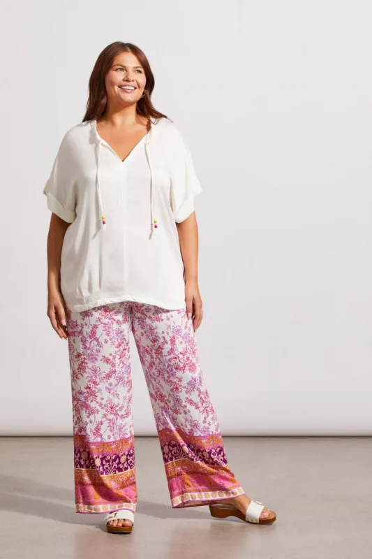 FLOWY NOTCH NECK TOP WITH PLEATING-White sold by Tribal