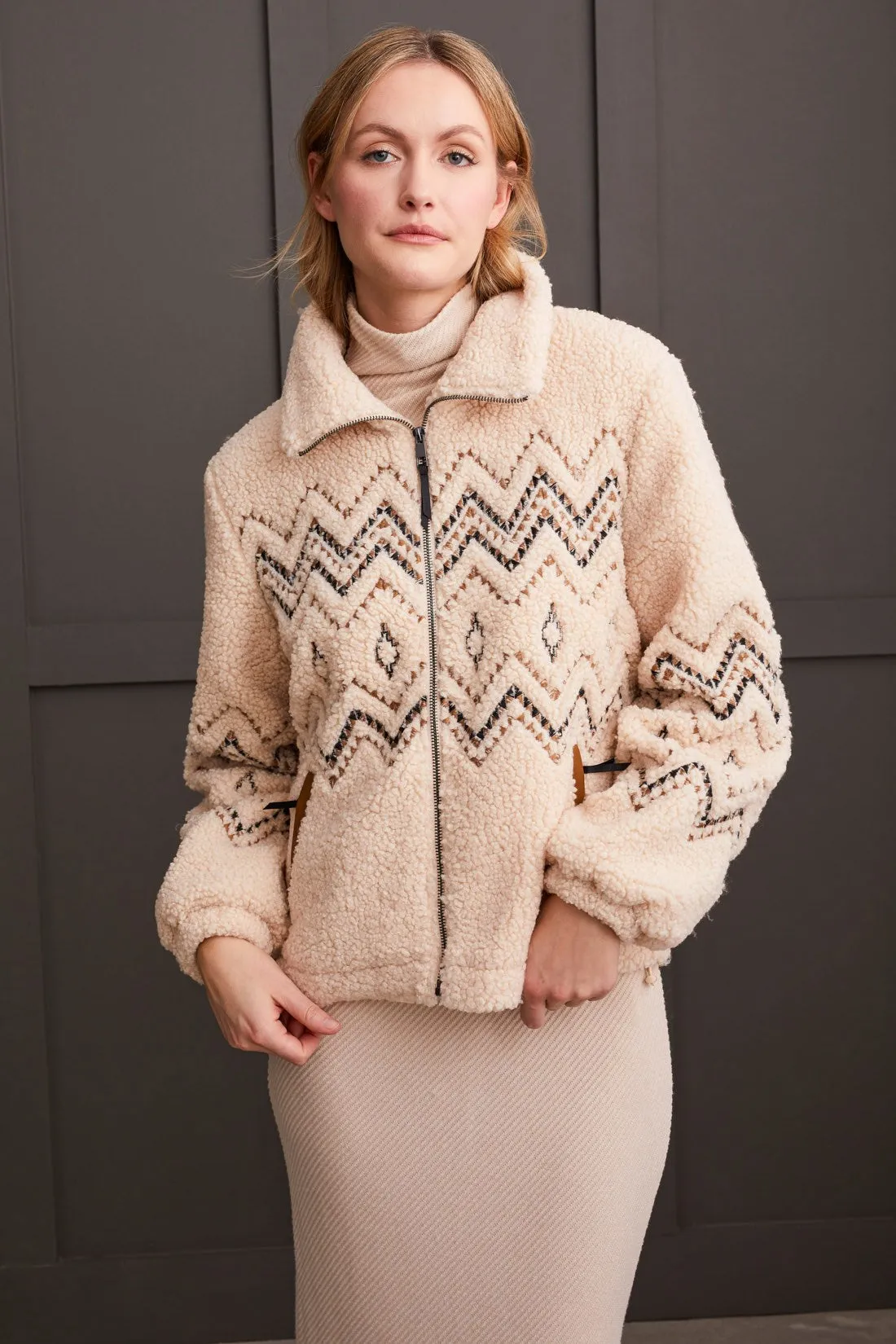 LINED BOUCLE SHERPA JACKET WITH EMBROIDERY-Latte sold by Tribal product image thumbnail 2