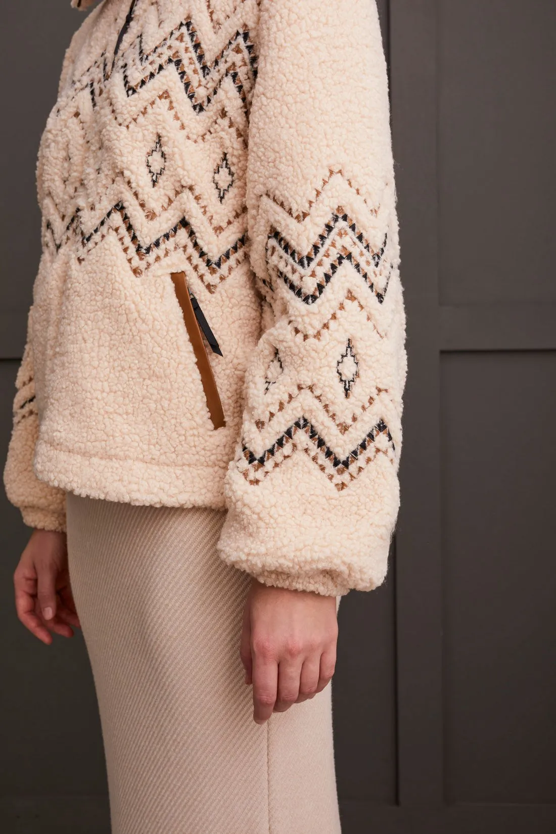 LINED BOUCLE SHERPA JACKET WITH EMBROIDERY-Latte sold by Tribal product image thumbnail 3