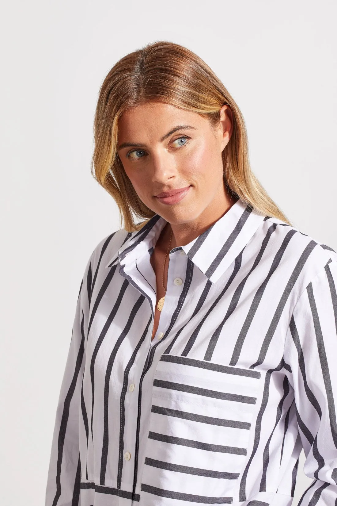 STRIPED COTTON BUTTON-UP SHIRT-Jetblack sold by Tribal product image thumbnail 3