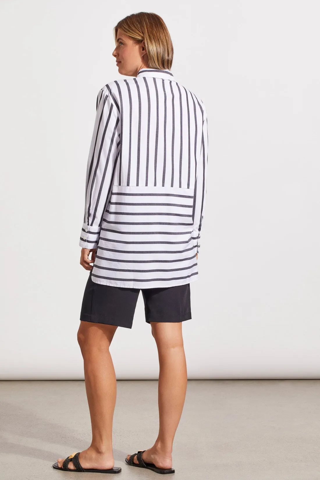 STRIPED COTTON BUTTON-UP SHIRT-Jetblack sold by Tribal product image thumbnail 4