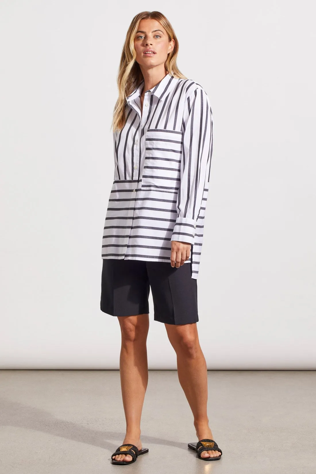 STRIPED COTTON BUTTON-UP SHIRT-Jetblack sold by Tribal