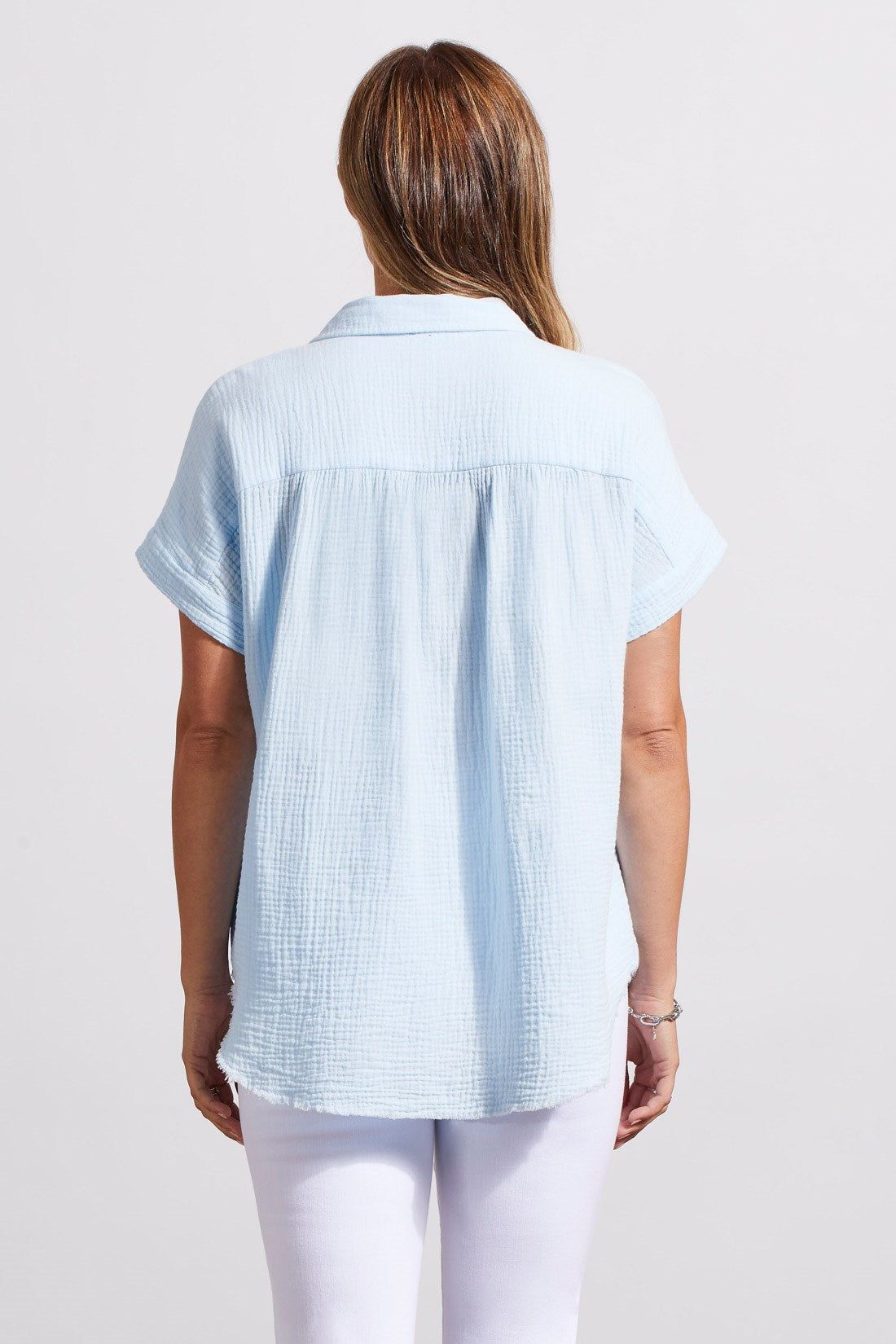 COTTON GAUZE BUTTON-UP SHIRT WITH SHORT SLEEVES-Bluecloud sold by Tribal product image thumbnail 4