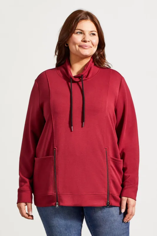 Funnel Neck Top With Pockets-Bordeaux sold by Tribal