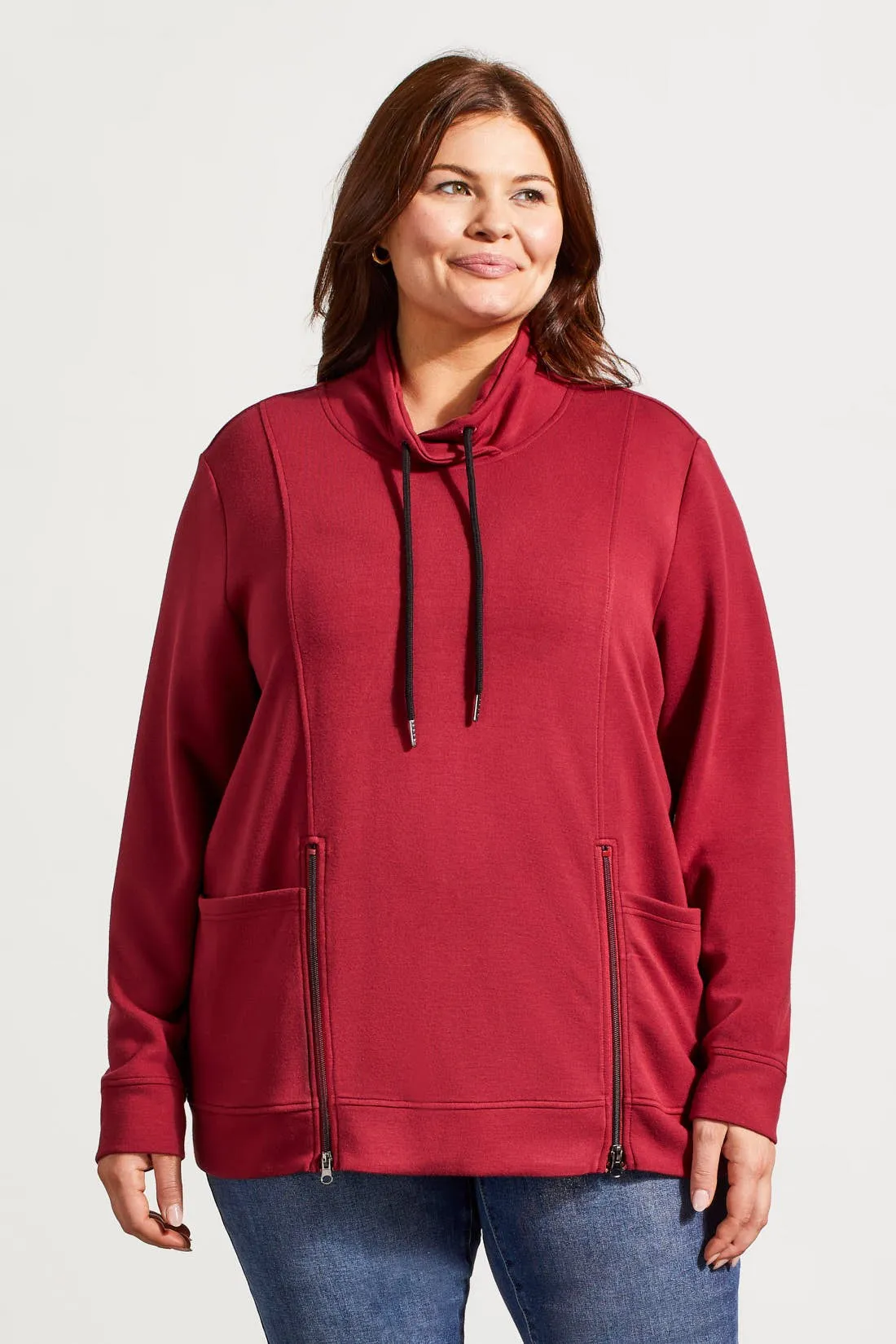 Funnel Neck Top With Pockets-Bordeaux sold by Tribal