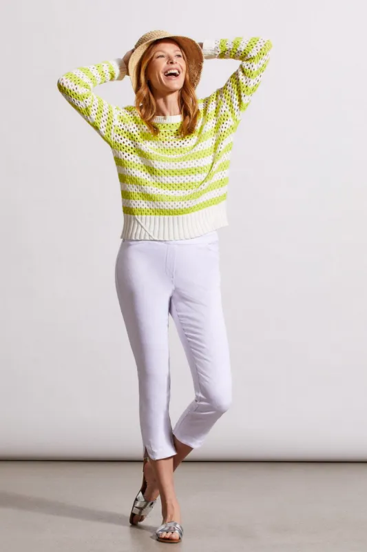 STRETCH JACQUARD PULL-ON CAPRI WITH ROUNDED SLITS-White sold by Tribal