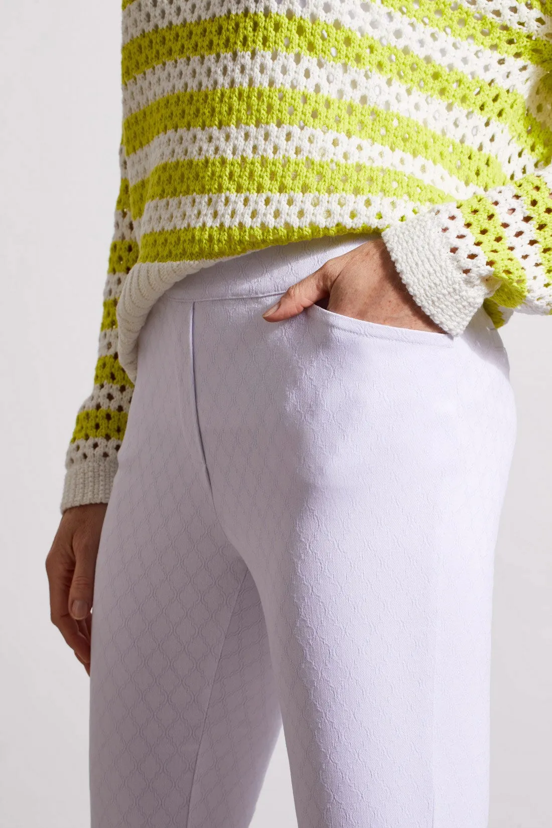 STRETCH JACQUARD PULL-ON CAPRI WITH ROUNDED SLITS-White sold by Tribal product image thumbnail 2