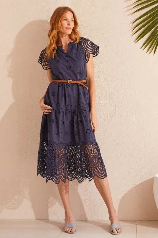 COTTON EYELET TIERED DRESS -Nautical sold by Tribal