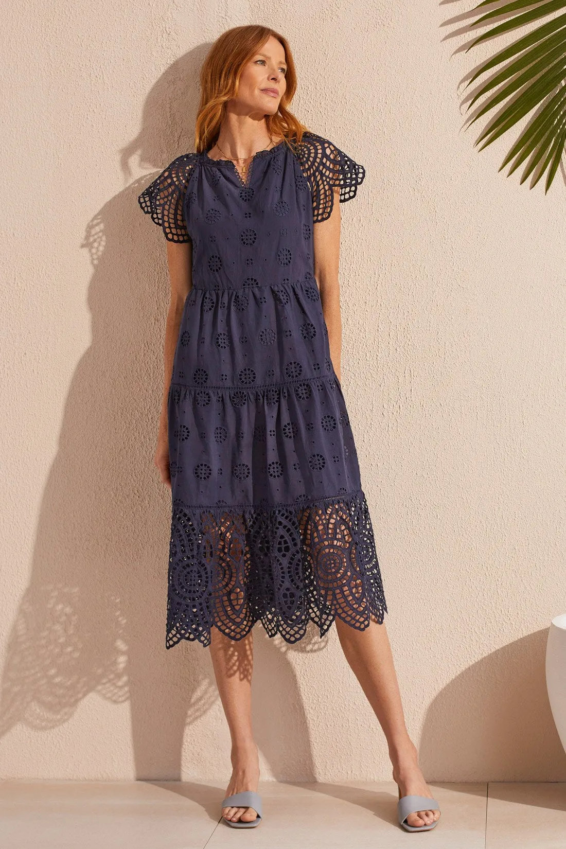 COTTON EYELET TIERED DRESS -Nautical sold by Tribal product image thumbnail 3