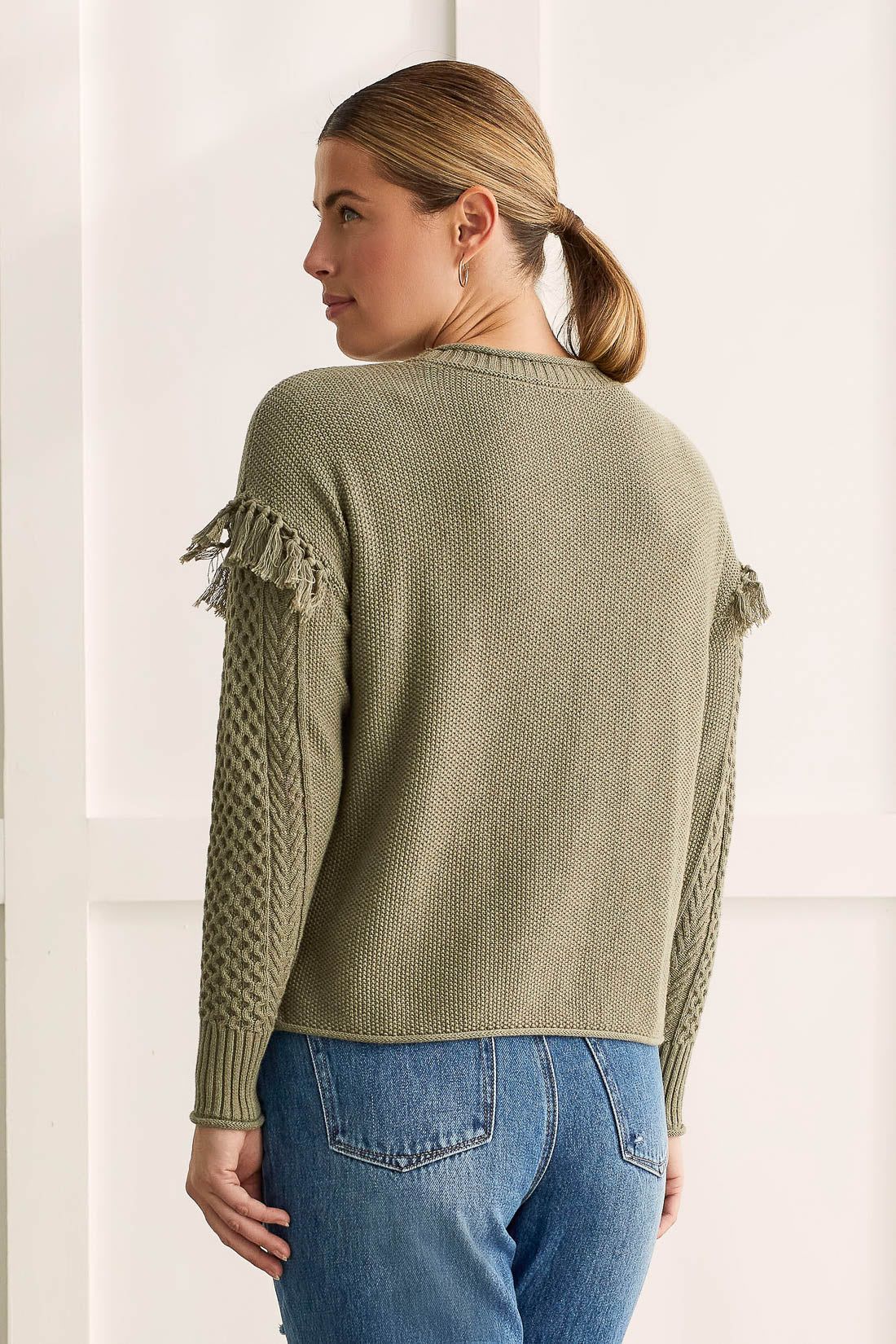 COTTON CABLE KNIT SWEATER WITH FRINGE DETAIL-H.forest sold by Tribal product image thumbnail 3