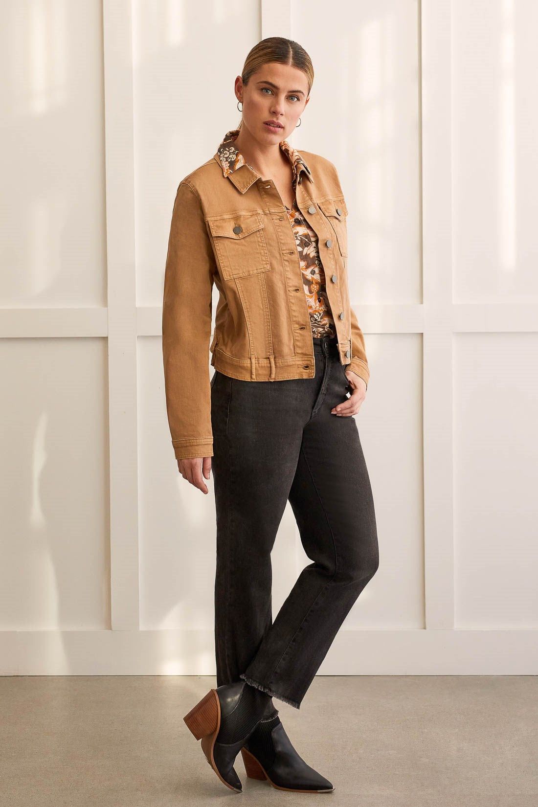 RIB KNIT BUTTON-UP TOP-Black olive sold by Tribal product image thumbnail 2