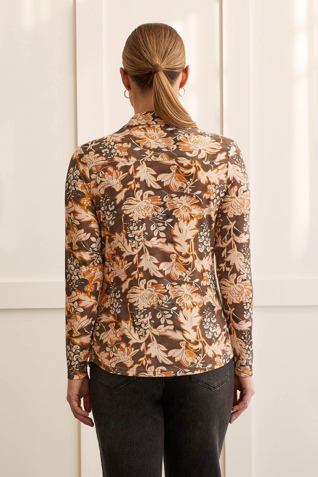 RIB KNIT BUTTON-UP TOP-Black olive sold by Tribal product image thumbnail 3