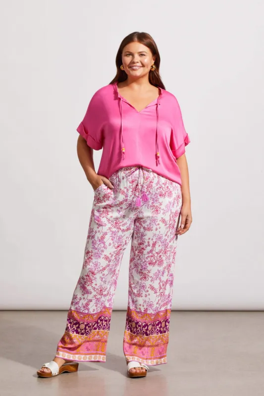 PRINTED FLORAL BORDER WIDE LEG PANT-Daiquiri sold by Tribal