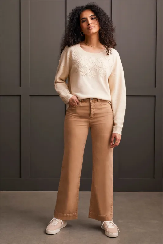COMFORT STRETCH FLY FRONT WIDE LEG PANTS-Tan sold by Tribal
