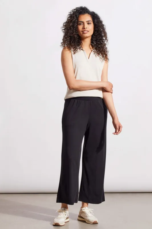 RIBBED MODAL PULL-ON WIDE LEG CAPRI-Black sold by Tribal