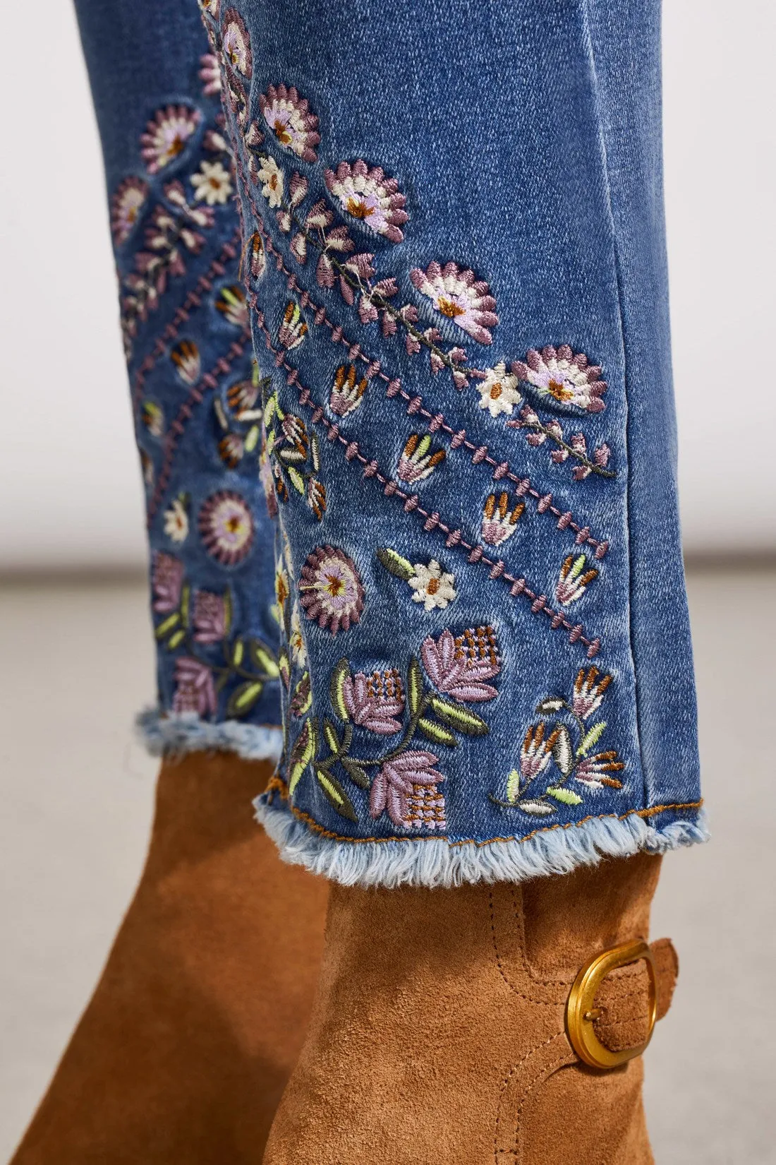 AUDREY PULL-ON SLIM ANKLE JEANS WITH EMBROIDERY-Blue quartz sold by Tribal product image thumbnail 2