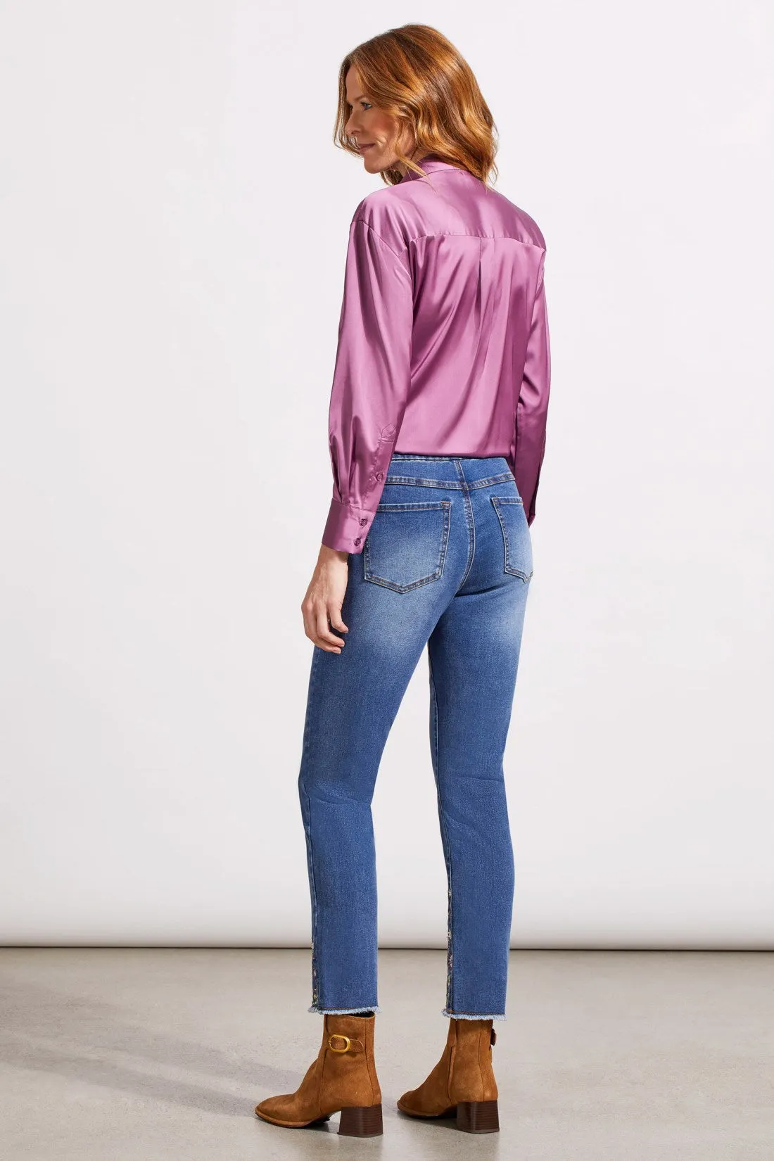 AUDREY PULL-ON SLIM ANKLE JEANS WITH EMBROIDERY-Blue quartz sold by Tribal product image thumbnail 3