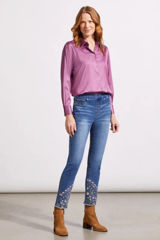 AUDREY PULL-ON SLIM ANKLE JEANS WITH EMBROIDERY-Blue quartz sold by Tribal
