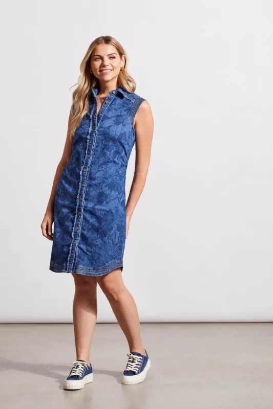 SLEEVELESS DENIM DRESS WITH COLLAR-Ocean blue sold by Tribal