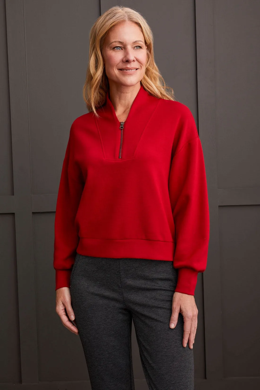 Techno Lux Stretch Dolman Top With Quarter Zip-Scarlet sold by Tribal product image thumbnail 2