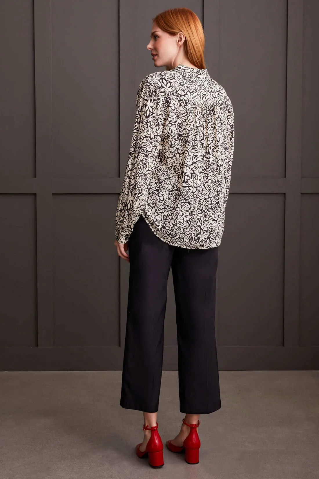 PRINTED CHALLIS BLOUSE WITH SHIRT COLLAR-Black sold by Tribal product image thumbnail 3