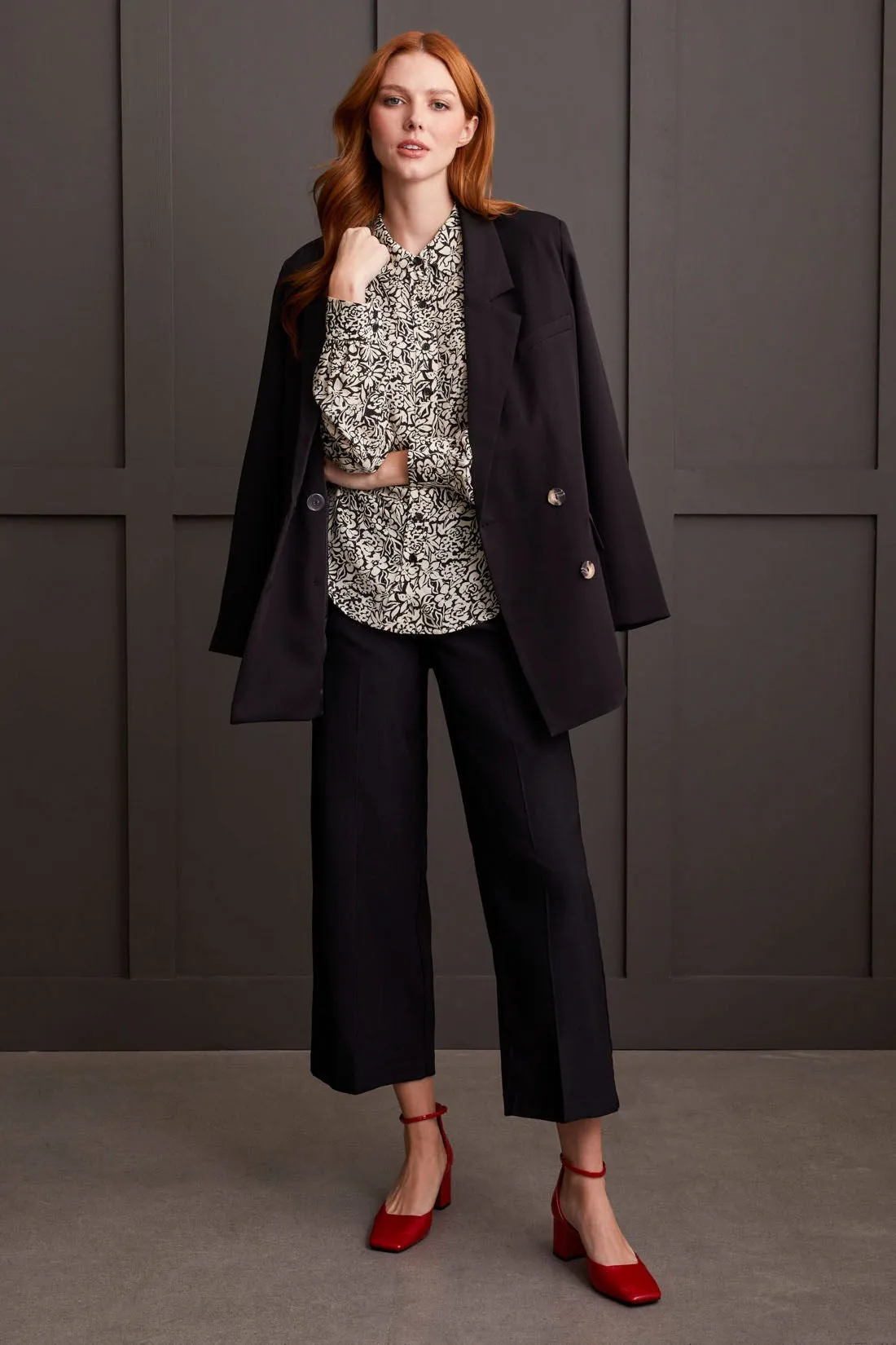 PRINTED CHALLIS BLOUSE WITH SHIRT COLLAR-Black sold by Tribal product image thumbnail 4