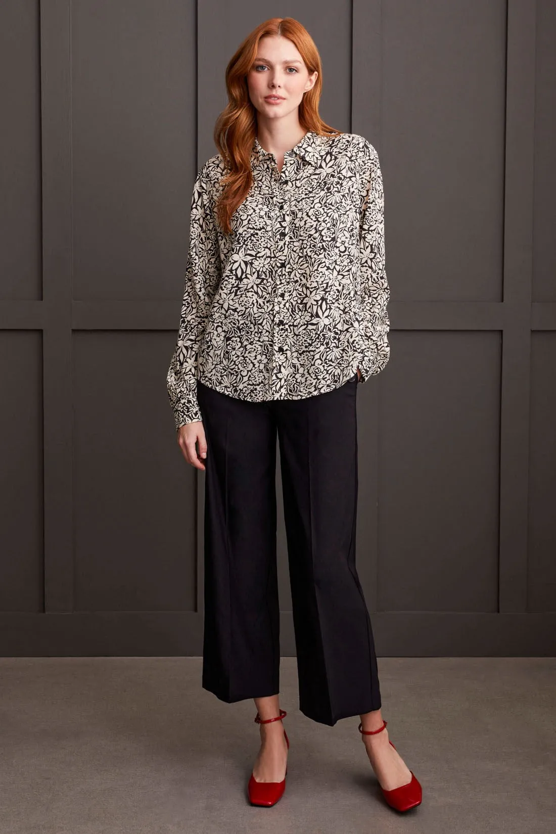 PRINTED CHALLIS BLOUSE WITH SHIRT COLLAR-Black sold by Tribal product image thumbnail 2