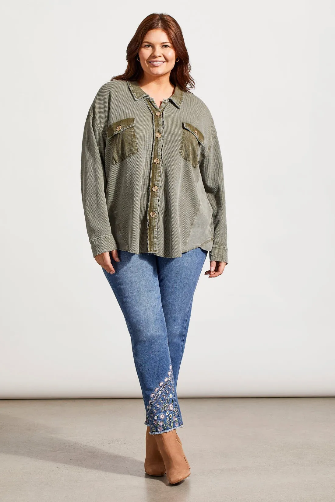 VINTAGE WASH WAFFLE SHACKET-Clover leaf sold by Tribal product image thumbnail 2