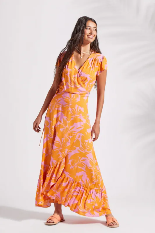 PRINTED MAXI DRESS WITH SHORT SLEEVES-Canary sold by Tribal
