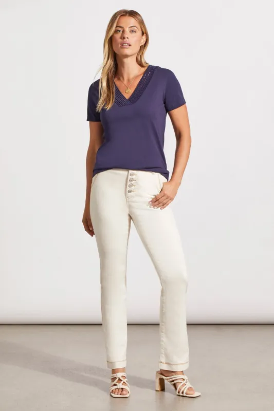 V-NECK TOP WITH CROCHET TRIM-Nautical sold by Tribal