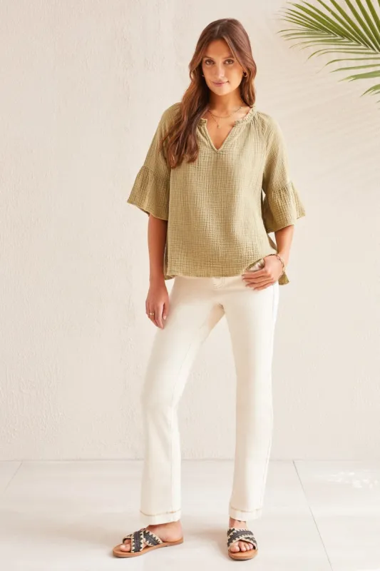 COTTON GAUZE RAGLAN SLEEVE BLOUSE-W. cactus sold by Tribal