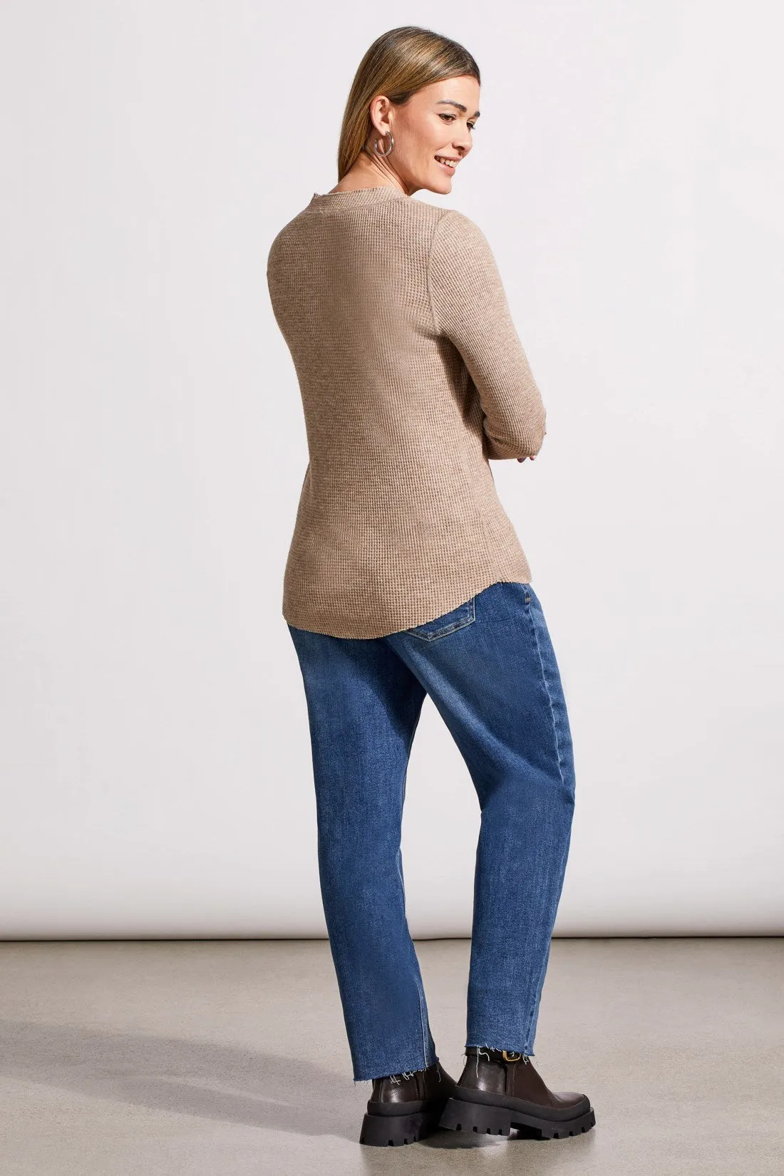 SOFT WASHED WAFFLE HENLEY TOP WITH BUTTONS-Oatmeal sold by Tribal product image thumbnail 3