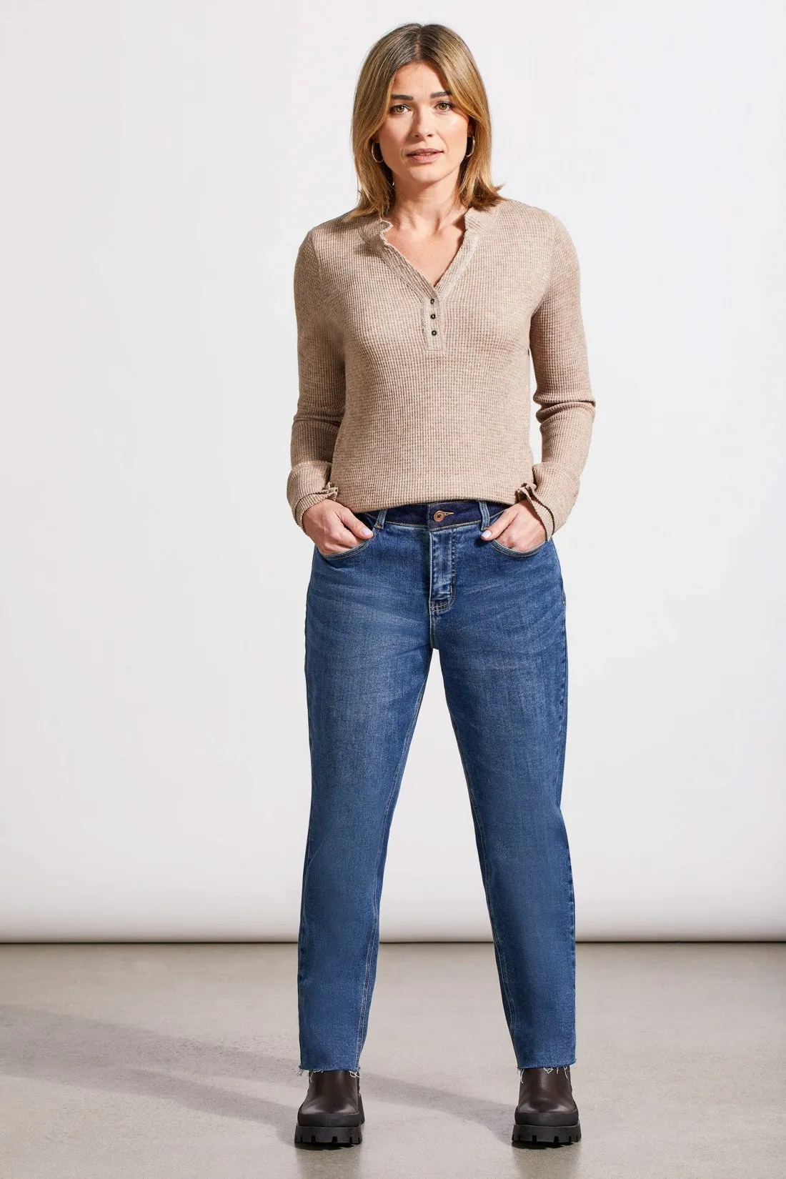 SOFT WASHED WAFFLE HENLEY TOP WITH BUTTONS-Oatmeal sold by Tribal
